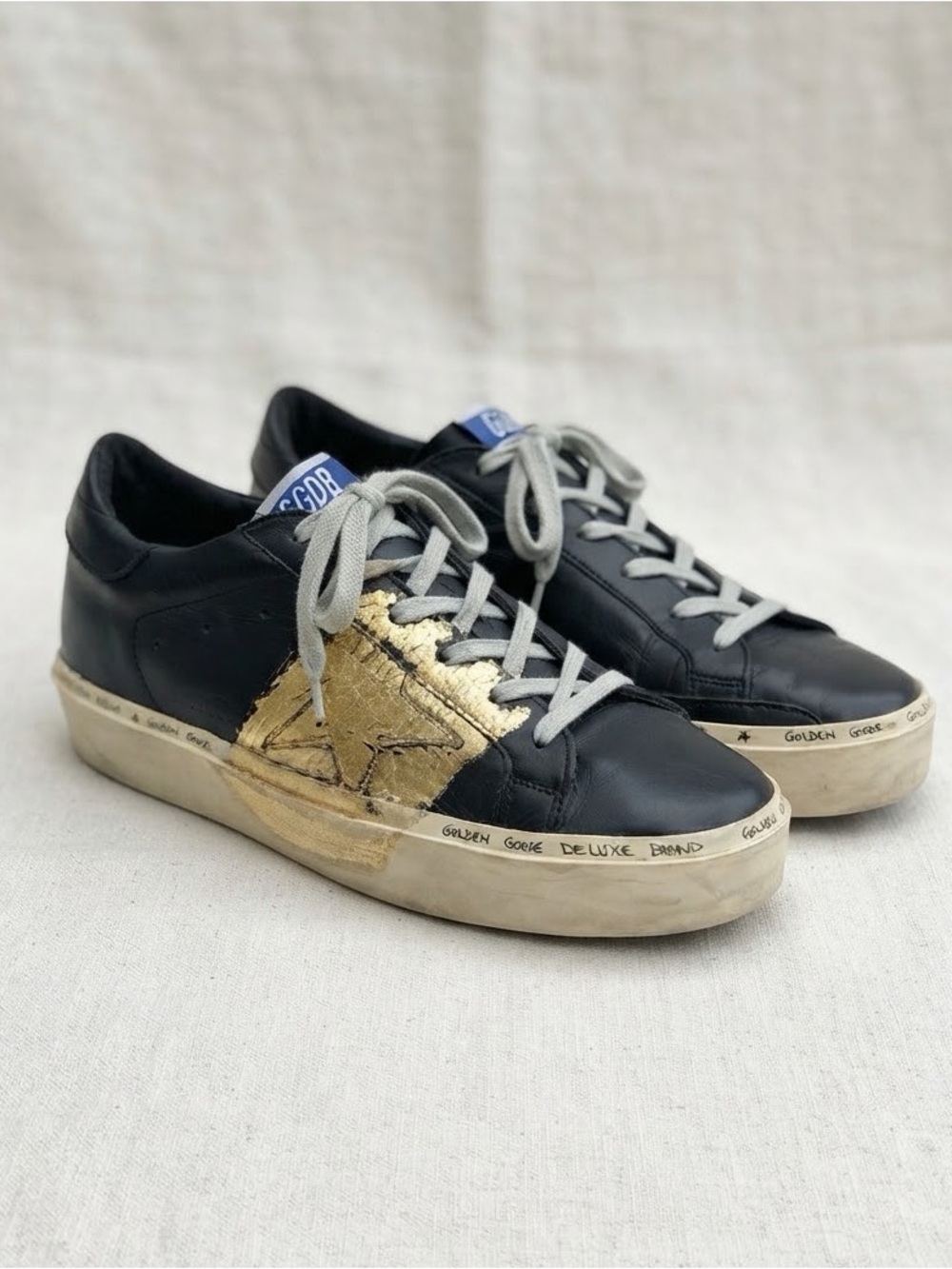 GOLDEN GOOSE DELUXE BRAND Hi Star Black Leather 24K Gold Leaf Limited Edition
